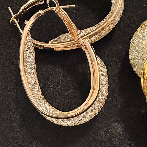 Two Pairs of Intricate Pearlescent Hoop Earrings - Picture 3 of 4